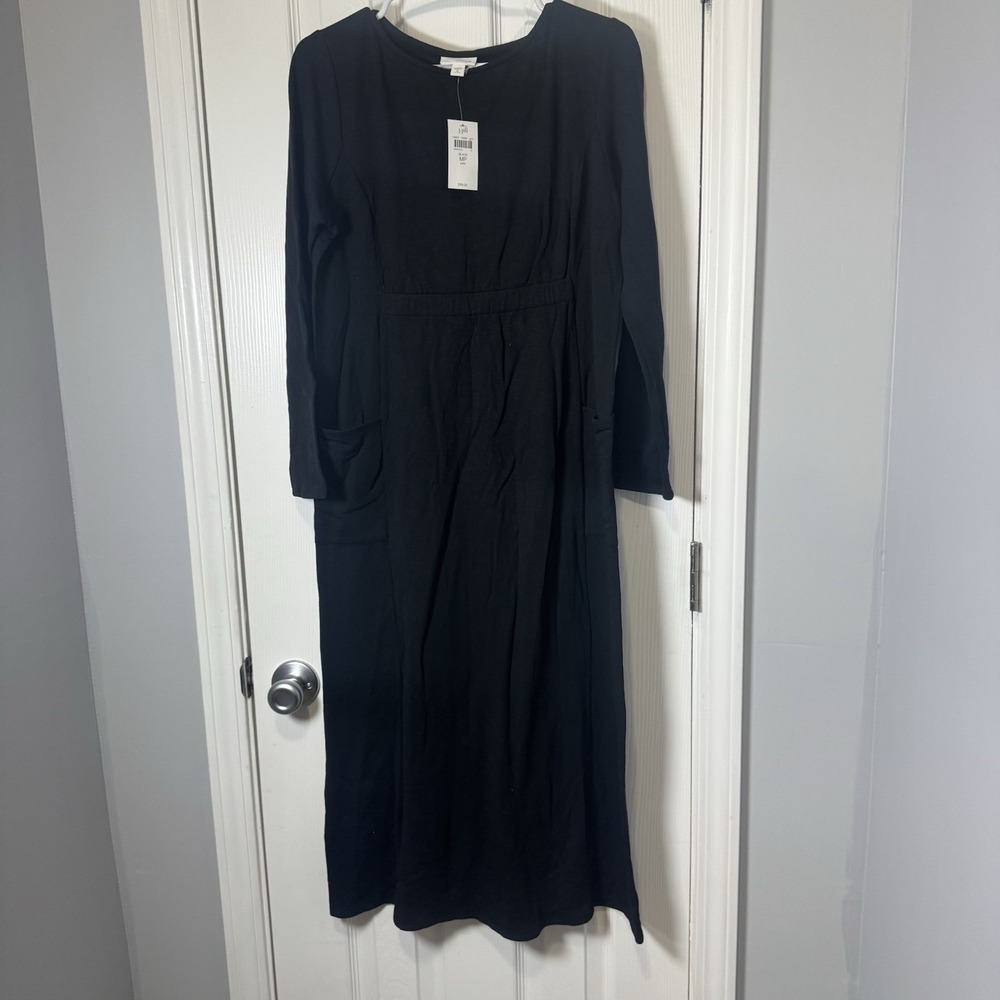 PURE JILL Women's Black Soft Maxi‎ Dress With Pockets M Petite NWT